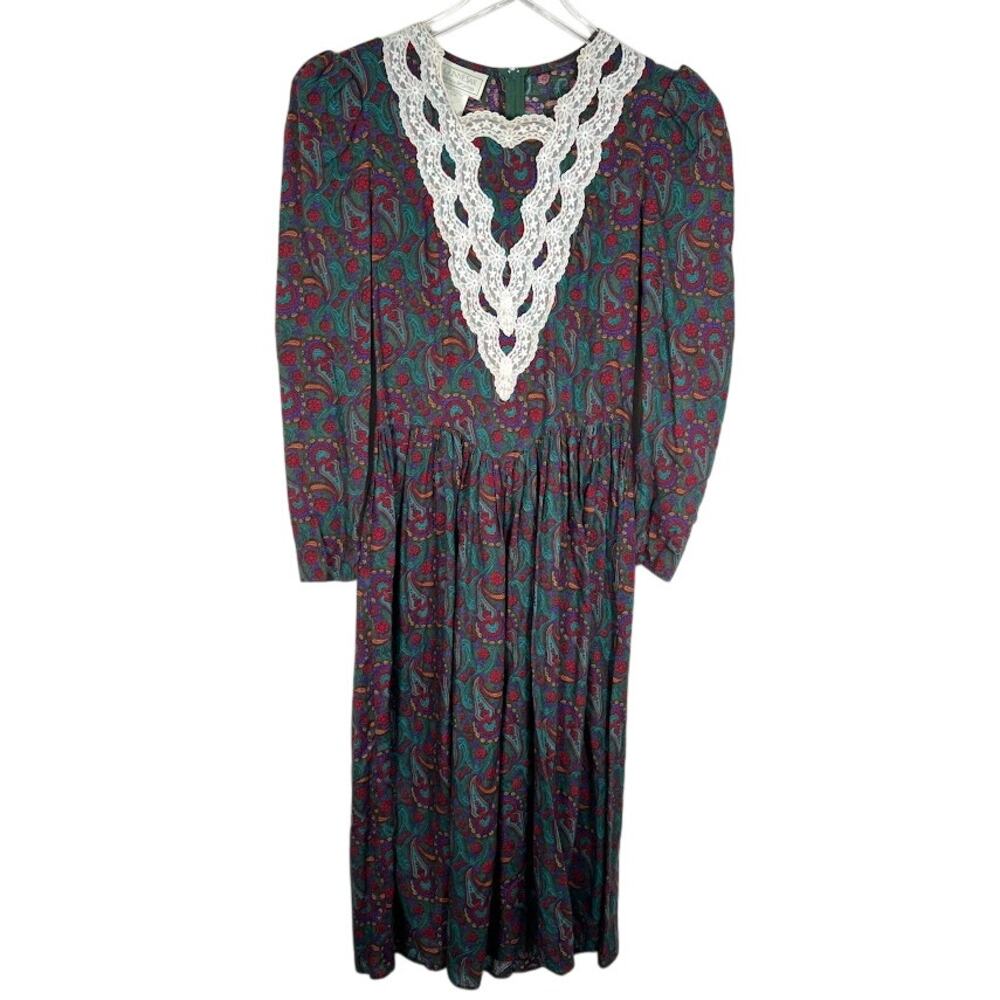 Gunne Sax by Jessica McClintock Paisley Print Dress 5 Lace Collar Cottagecore
